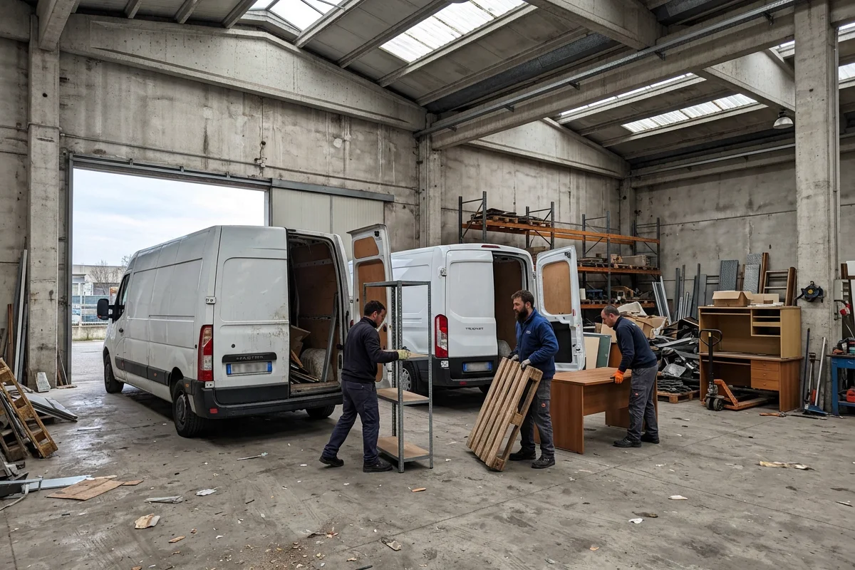 Sgombero capannoni e magazzini con furgoni Renault Master e Ford Transit