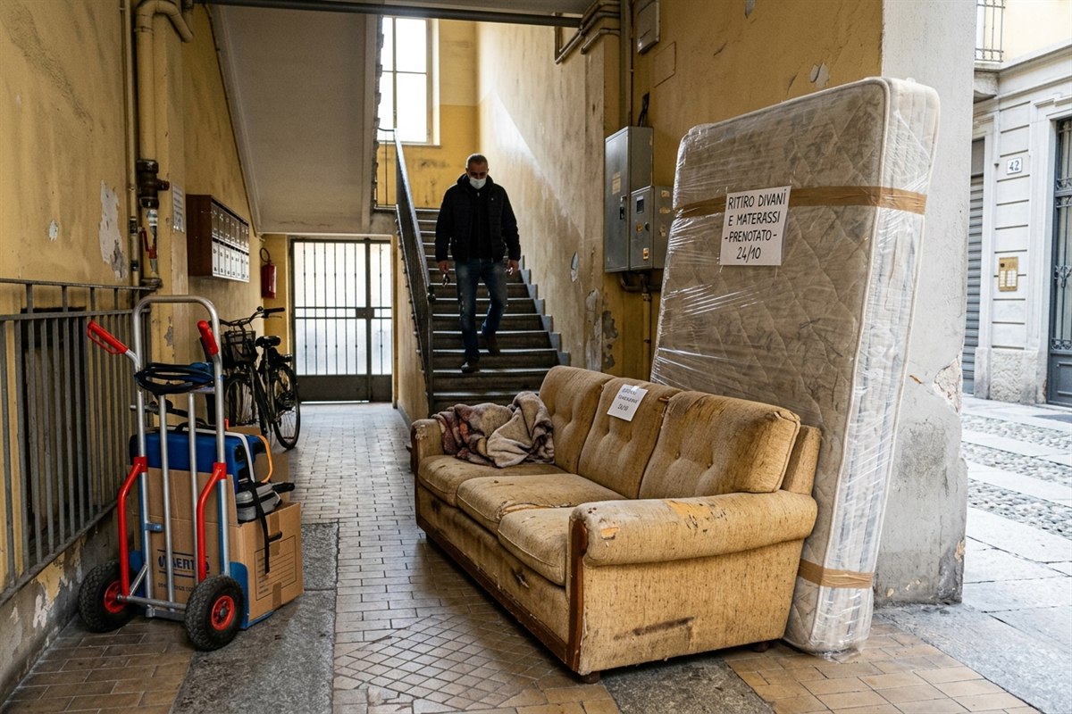 Divano in tessuto e materasso in un ambiente domestico